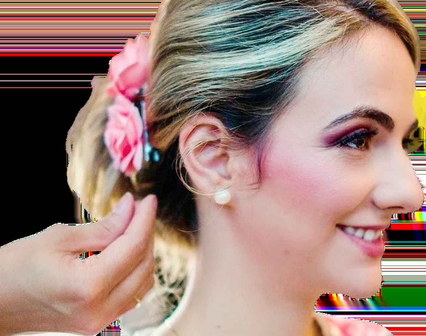 Hair styling with a soft floral finish